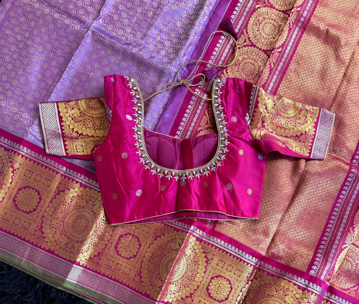 Kanchi Gadwal BROCADE Handloom Pure Silk  with Pre-Stitched Blouse Lavender