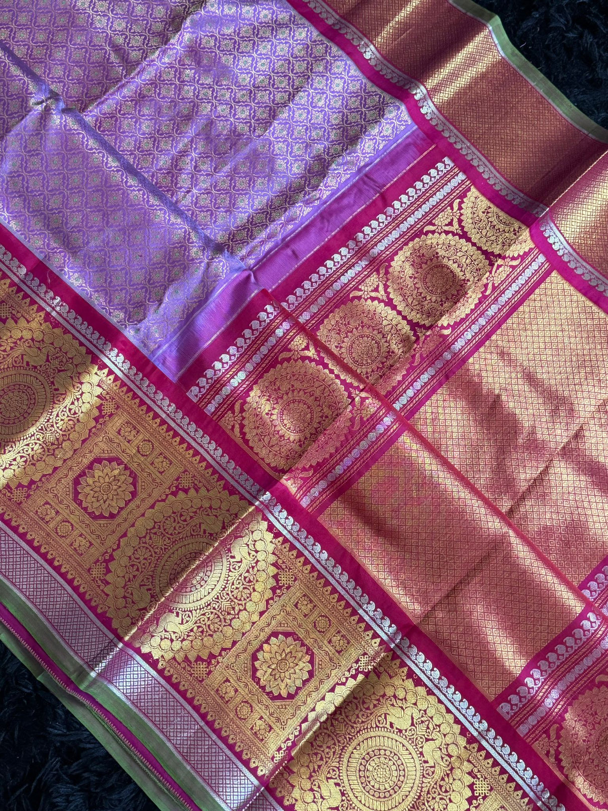 Kanchi Gadwal BROCADE Handloom Pure Silk  with Pre-Stitched Blouse Lavender