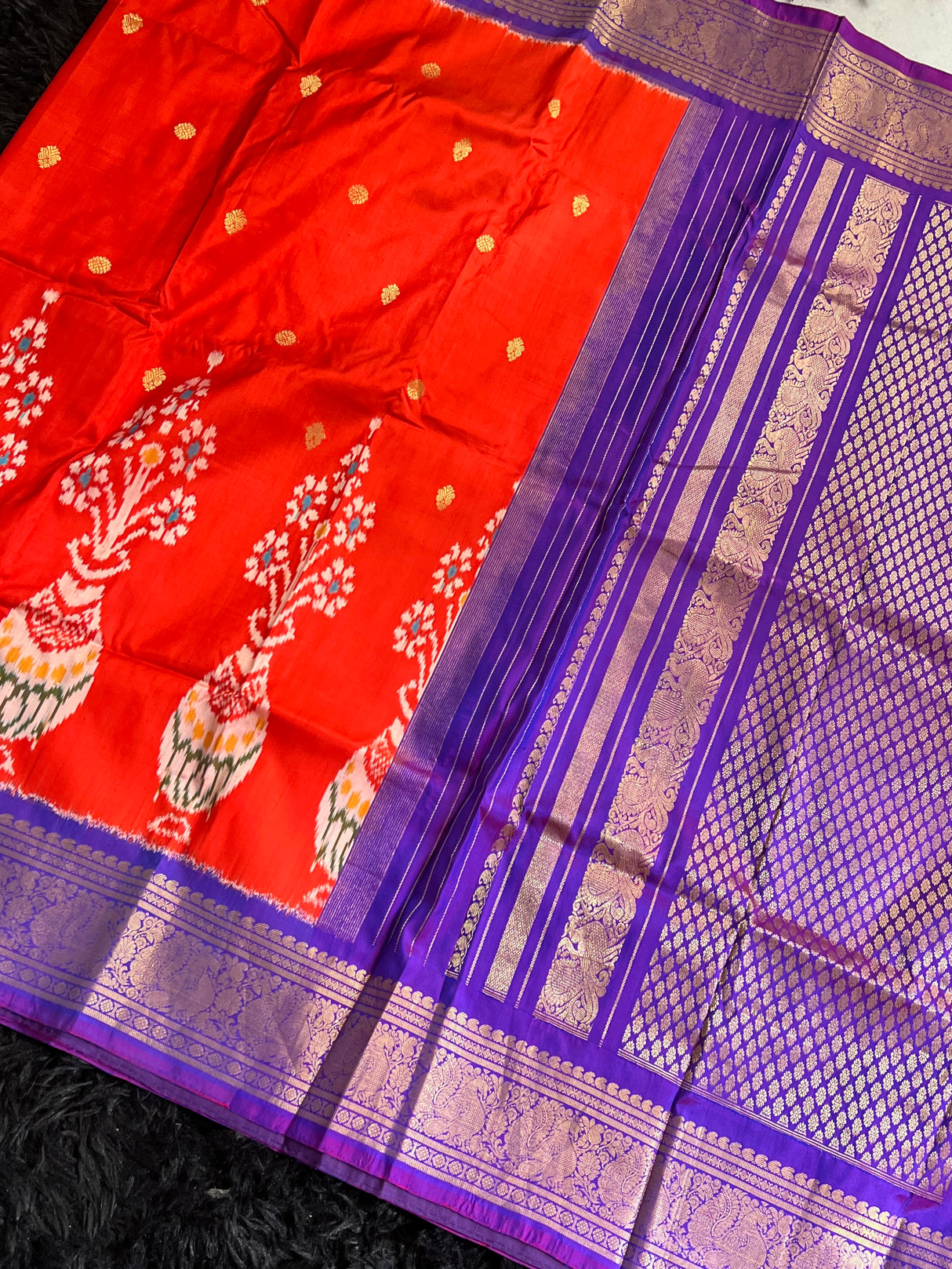 Ikkat Kanchipuram Fustion Handloom Pure Silk  with Pre-Stitched Blouse