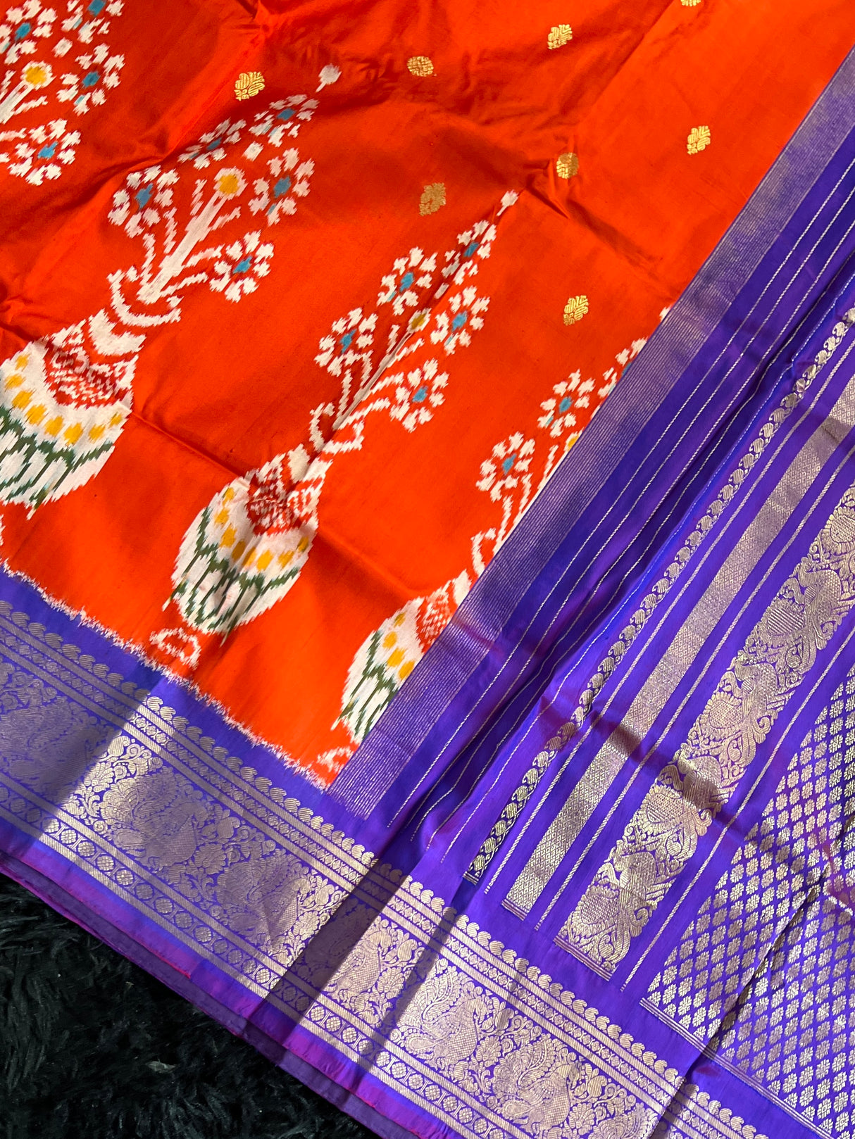 Ikkat Kanchipuram Fustion Handloom Pure Silk  with Pre-Stitched Blouse