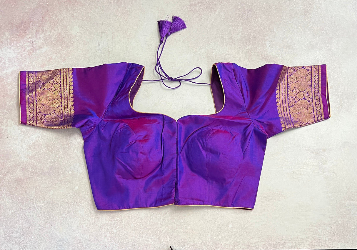 Ikkat Kanchipuram Fustion Handloom Pure Silk  with Pre-Stitched Blouse