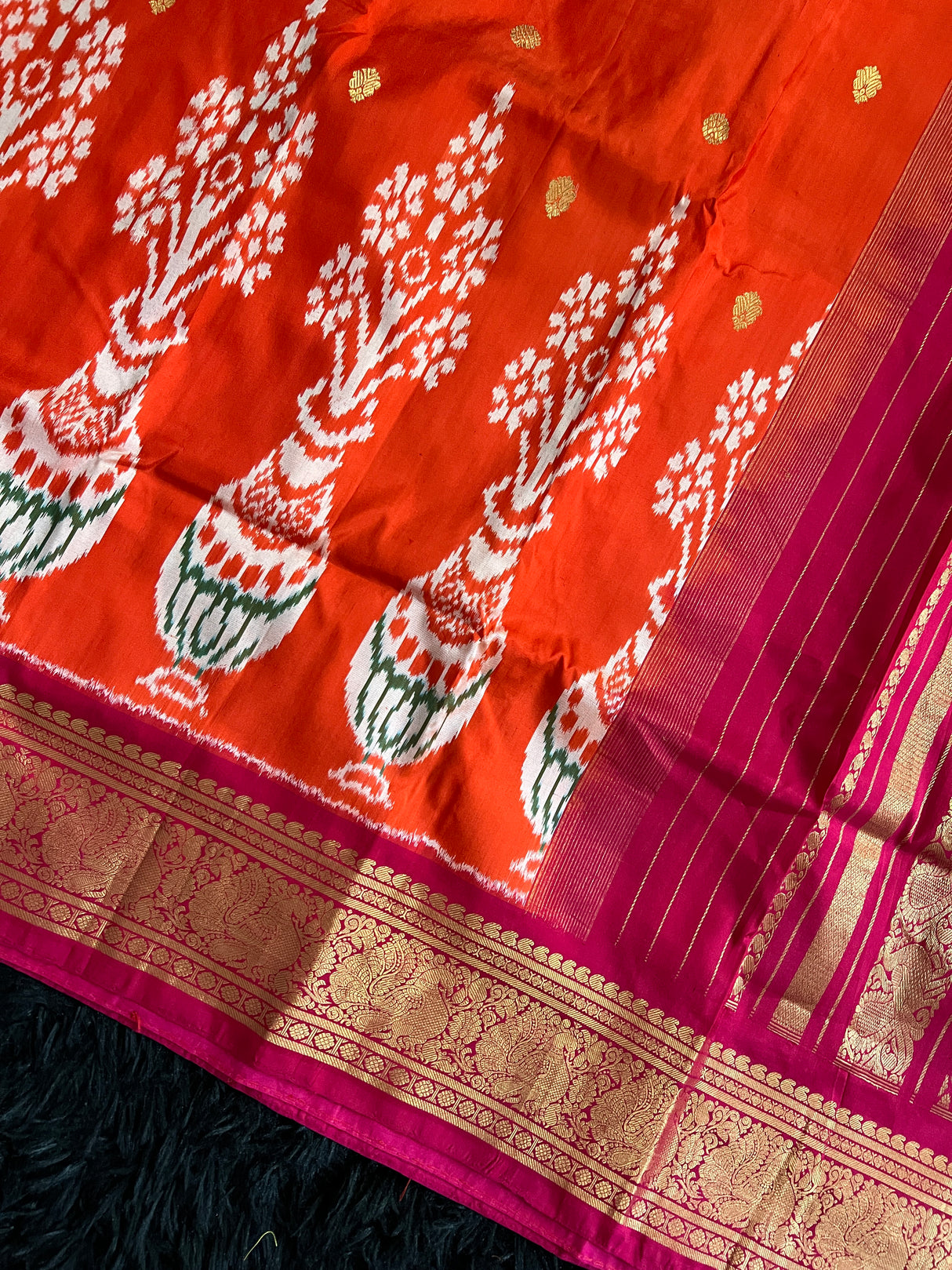 Ikkat Kanjeevaram Fusion Handloom Pure Silk