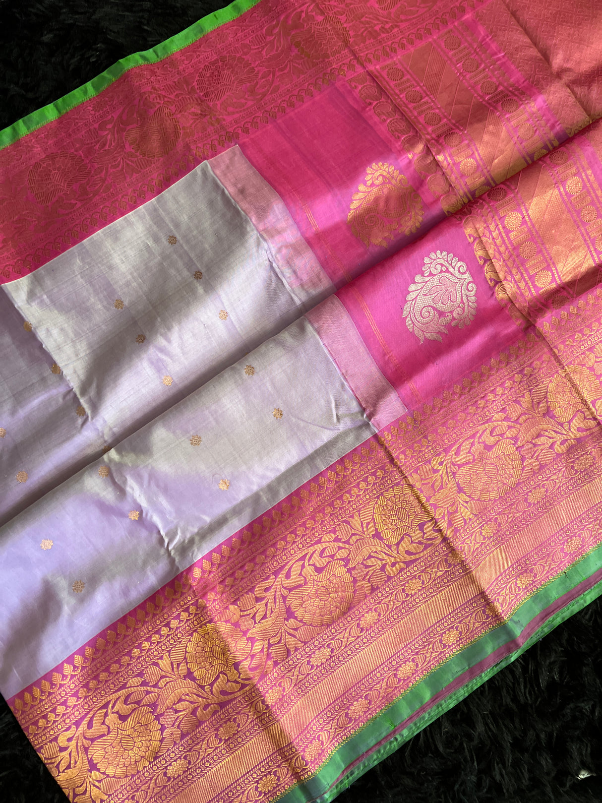 Kanchi Meenakari Gadwal handloom Pure Silk with Pre-Stitched Blouse