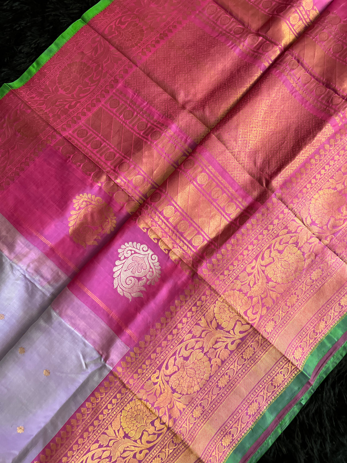 Kanchi Meenakari Gadwal handloom Pure Silk with Pre-Stitched Blouse