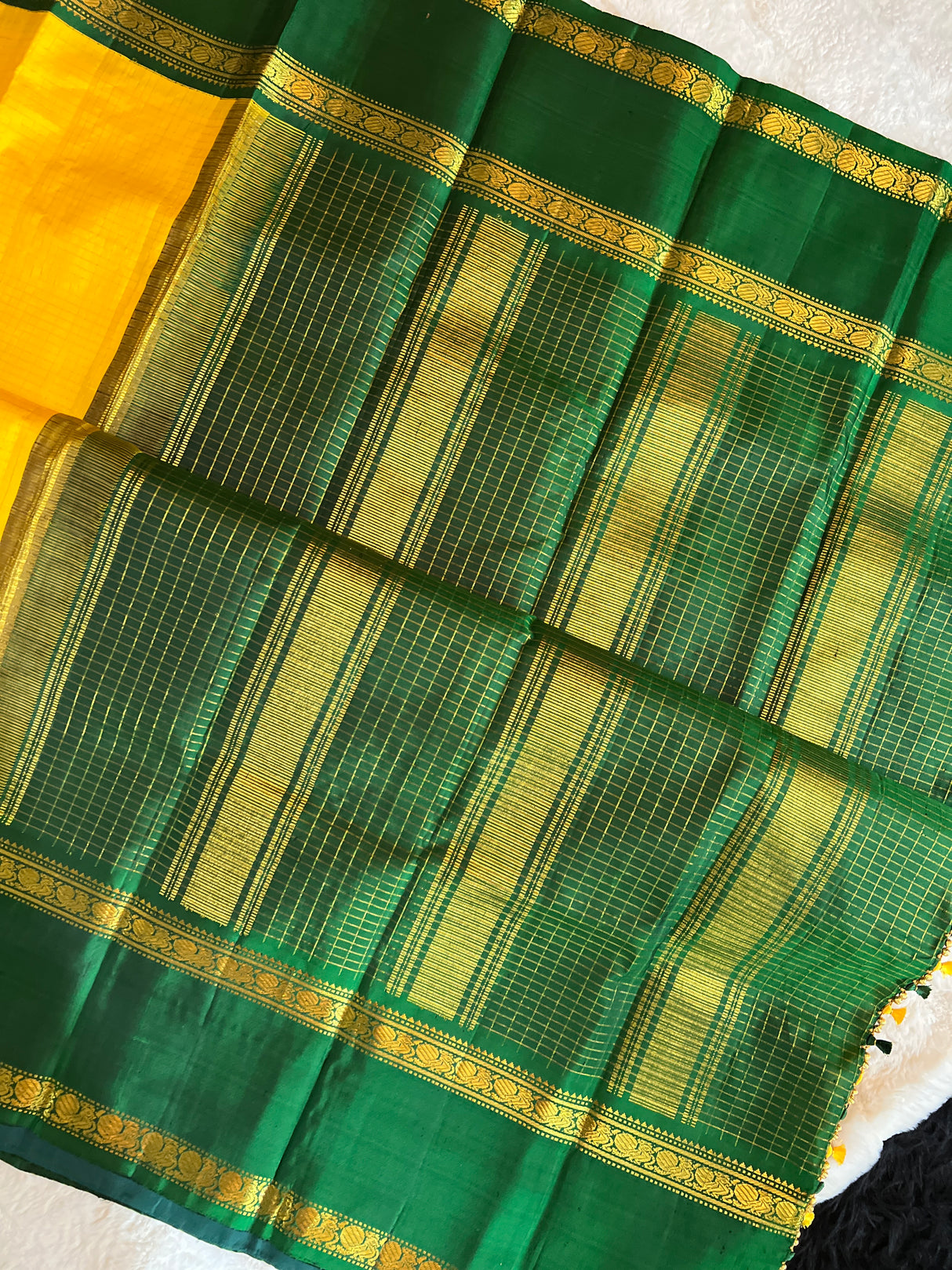 Yellow Green Kanchipuram Korvai Vairosi Pure Silk
