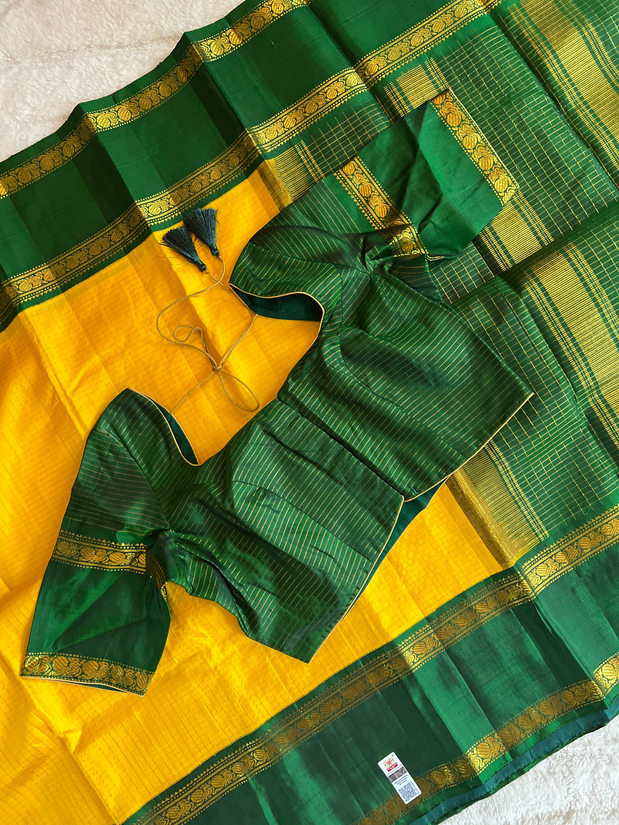 Yellow Green Kanchipuram Korvai Vairosi Pure Silk