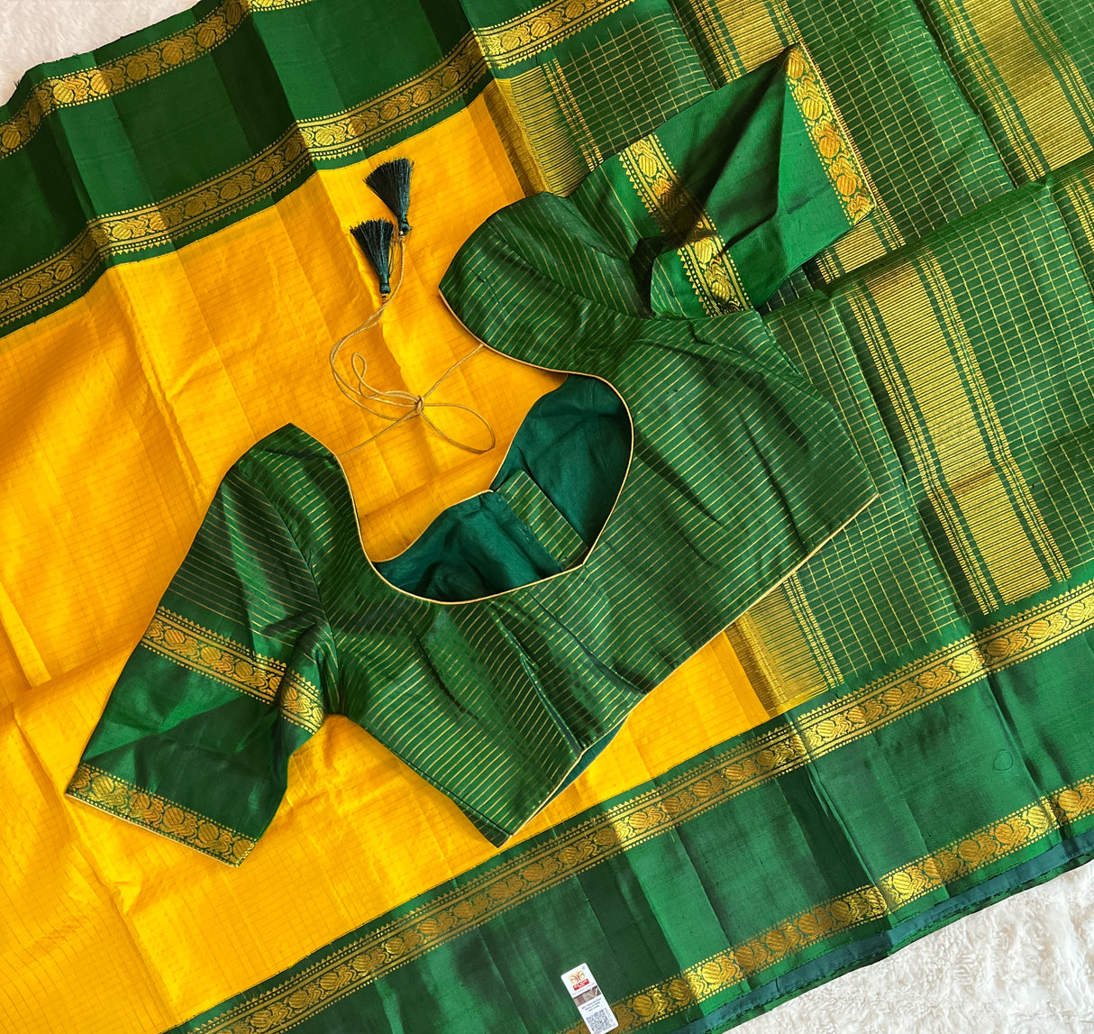 Yellow Green Kanchipuram Korvai Vairosi Pure Silk