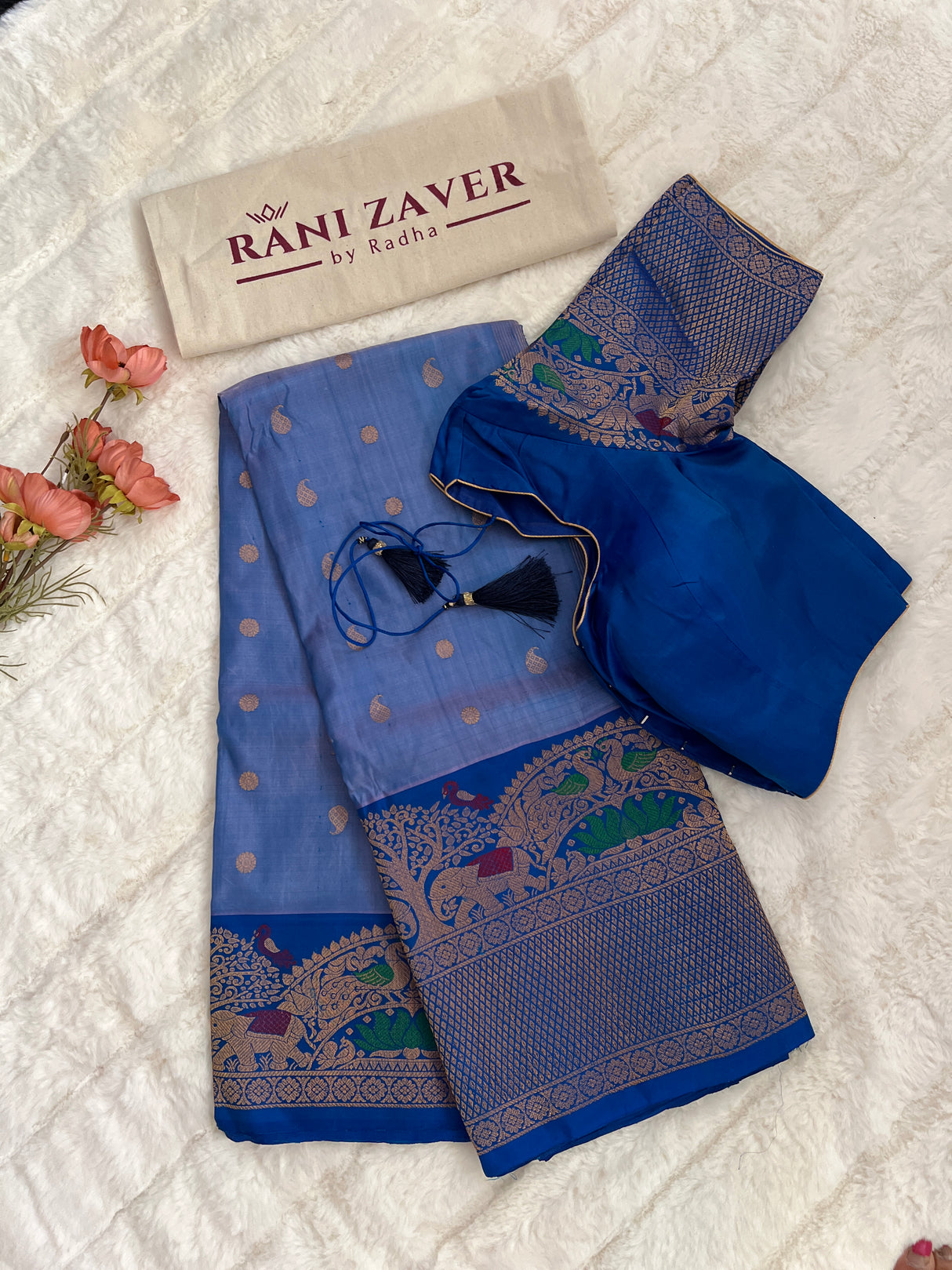 Meenakari Kanchi Gadwal Fusion  Handloom Pure Silk With Pre-Stitched Blouse