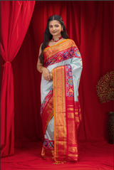 Ikkat Kanchipuram Fustion Handloom Pure Silk  with Pre-Stitched Blouse AUS 63