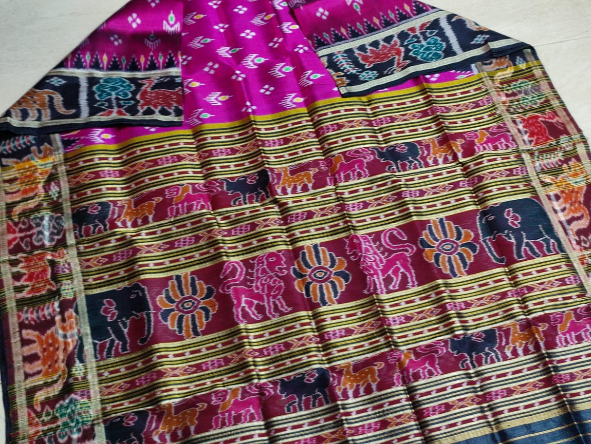 Sambalpuri Ikkat Handloom Silk Saree pink colour