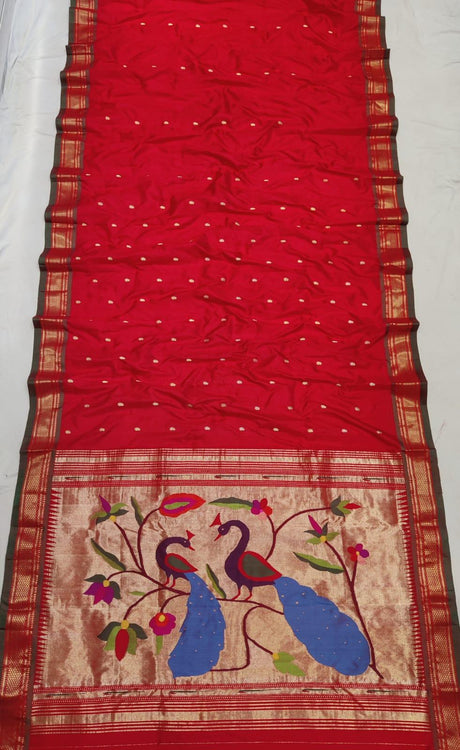 Yeola Paithani Naarali Border Handloom Pure Silk Red BLR