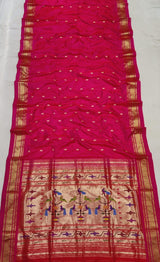 Yeola Paithani Naarali Border Handloom Pure Silk Rani Pink BLR