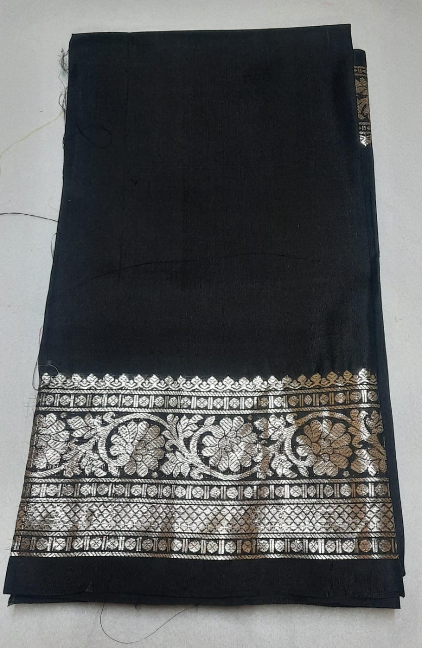 Gadwal Handloom Pure Silk Silver Zari Pink X Black  BLR