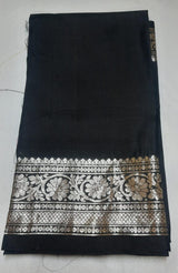 Gadwal Handloom Pure Silk Silver Zari Pink X Black  BLR