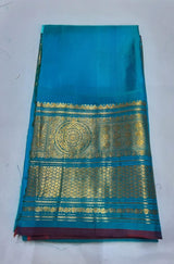 Long Border Gadwal Handloom Pure Silk strawberry red X copper sulphate blue  BLR 56