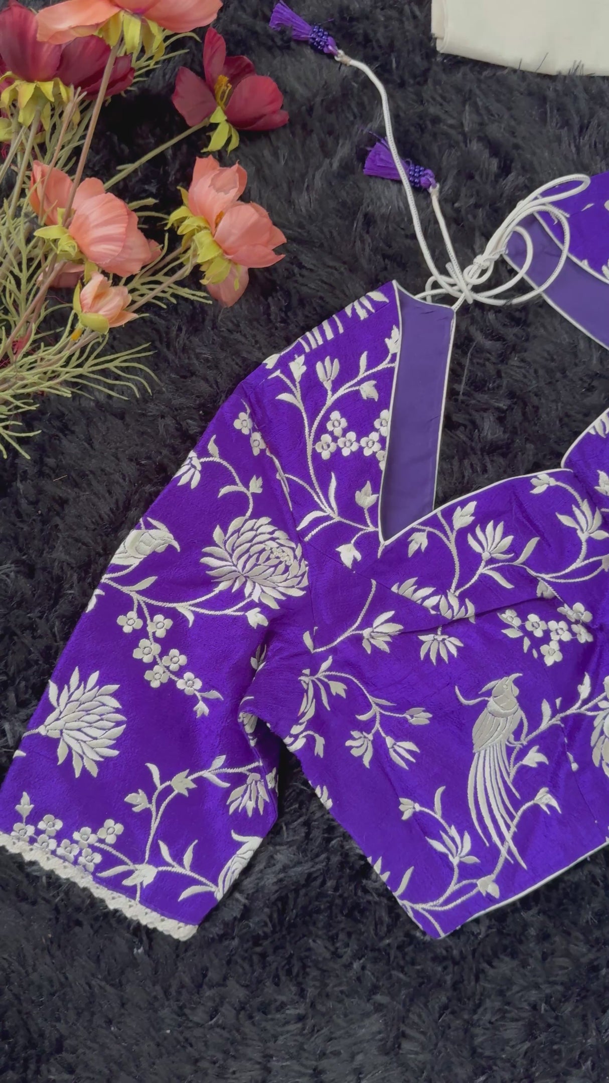 Purple Parsi Embroidered Silk Blouse 38