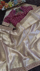 Tissue Kora With Sabyasachi Borders and Wine Designer Blouse