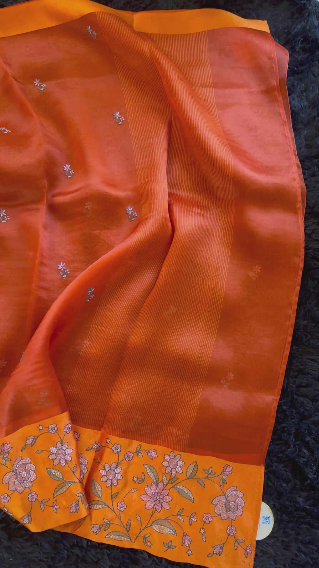 Rust Orange Organza With Embroidered border and Embroidered Blouse