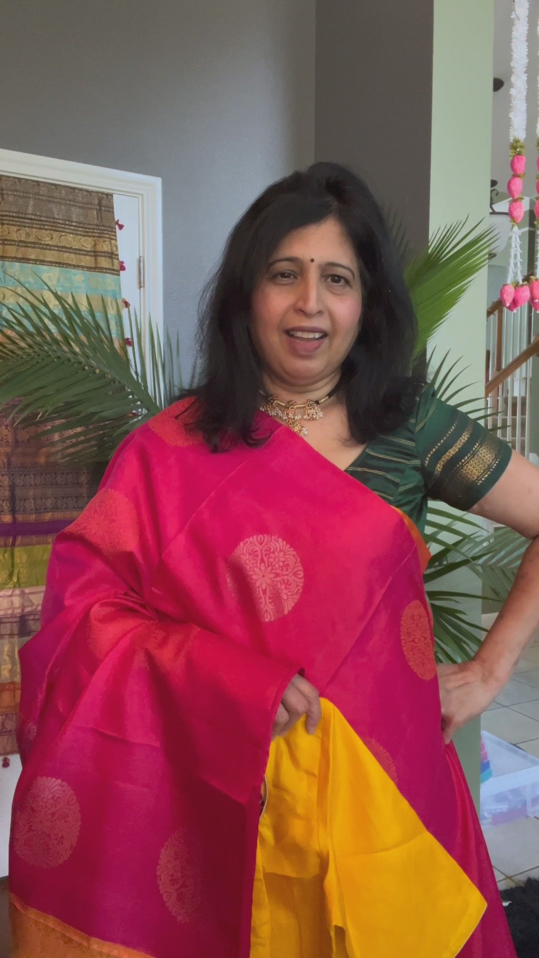 Rani Pink Yellow Kanchi Soft SIlk borderless