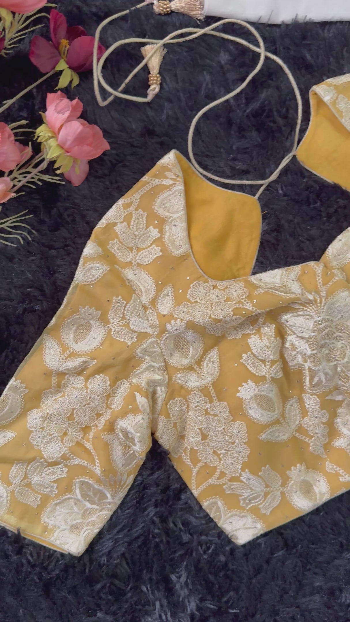 Mustard Yellow Chikankari Style Embroidered Blouse 38