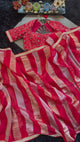 Red Organza abd Tissue Stripes With embroidered Blouse