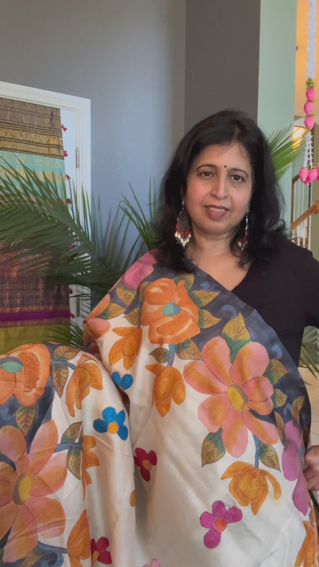 Radha Krishna HAND Kantha Stitch Tussar Silk